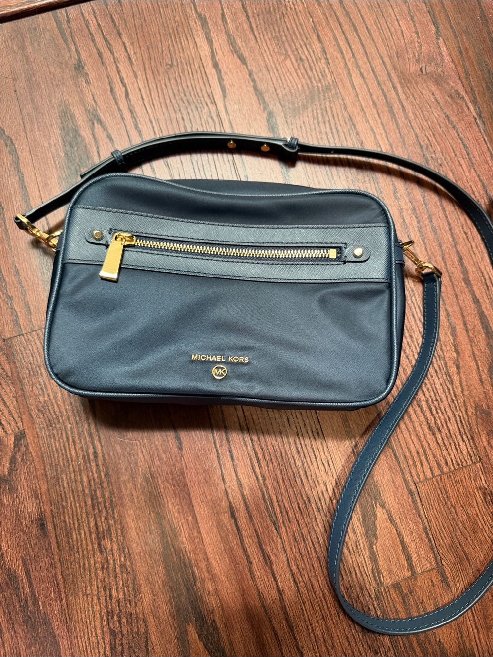 Michael Kors Navy Leather Shoulder Crossbody with Gold Hardware